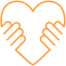 Icono en naranja de un corazón sujetado por manos