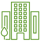 Icono en verde de un edificio de varias plantas